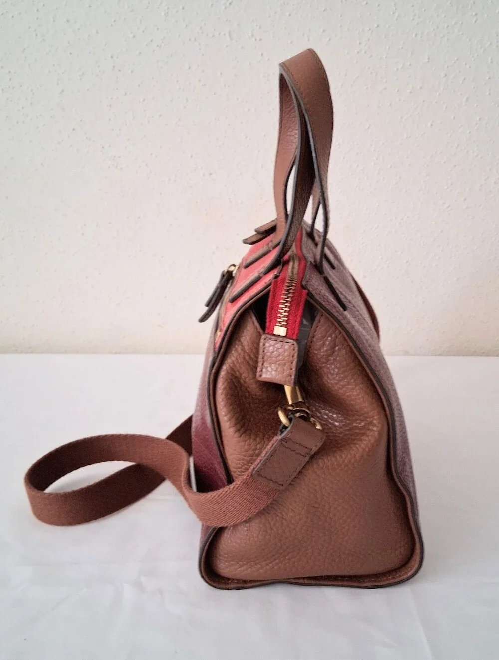 Fossil Women’s Leather Satchel Handbag in Burgundy, Red & Brown